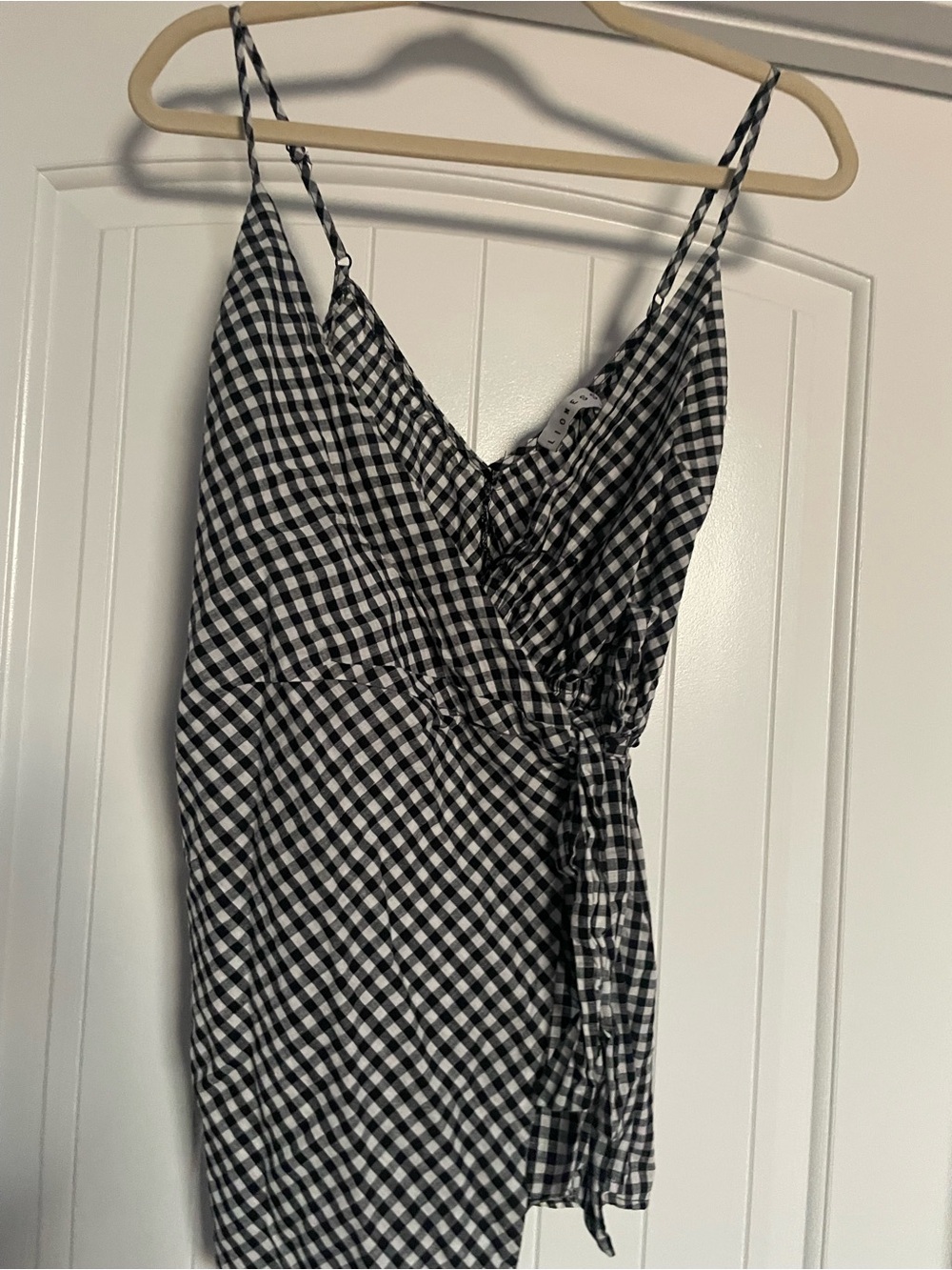 Lioness Black and White Gingham Wrap Romper